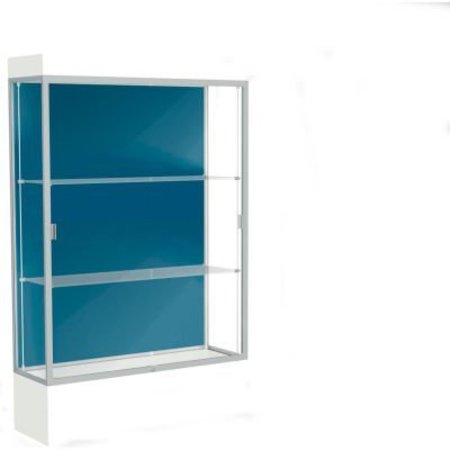 WADDELL DISPLAY CASE OF GHENT Edge Lighted Floor Case, Blue Steel Back, Satin Frame, 12" Frosty White Base, 48"W x 76"H x 20"D 94LFBS-SN-FW